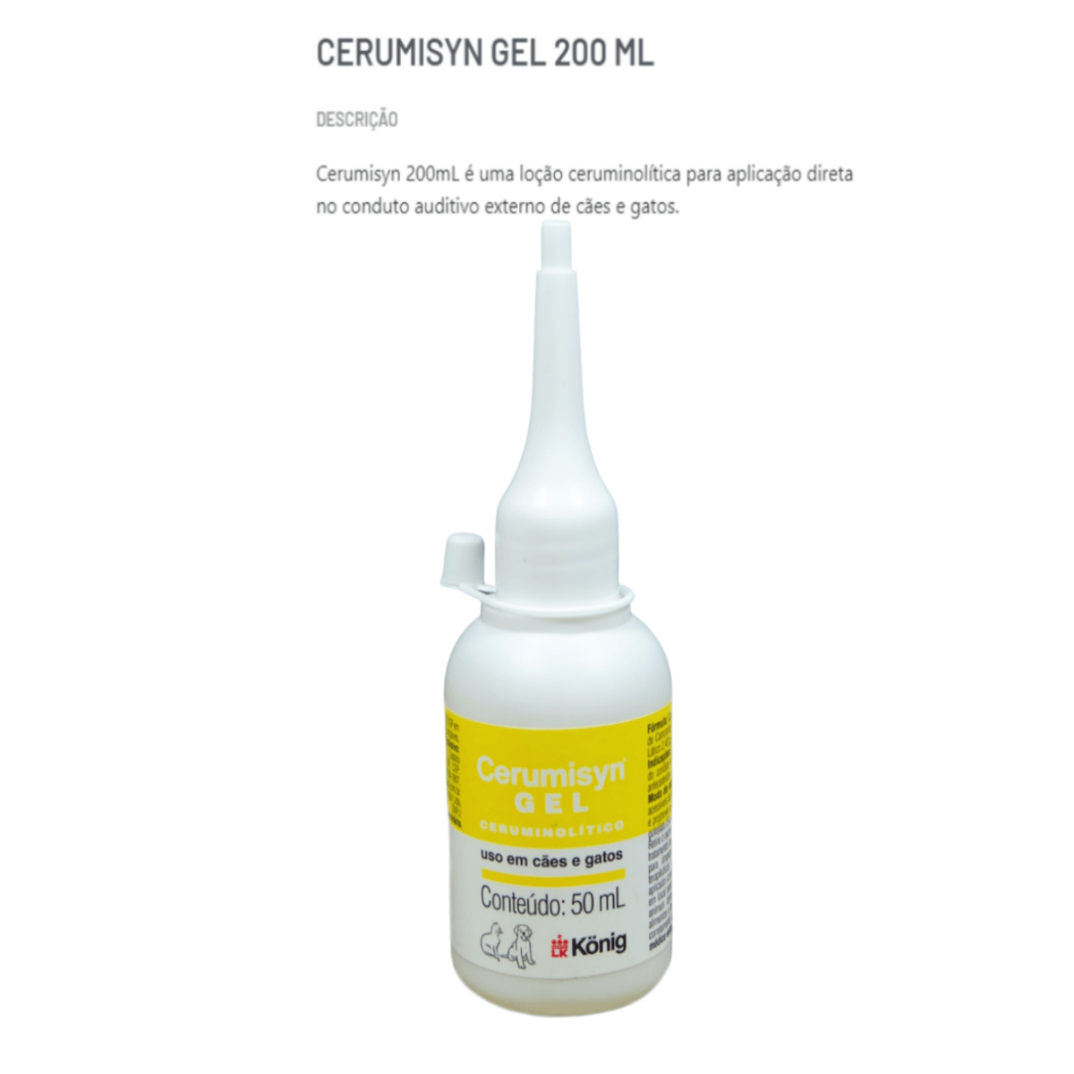 Encontraproduto.com.br - Gel Ceruminolítico Cerumisyn Konig Para Limpeza no Ouvido 50ml (MP)