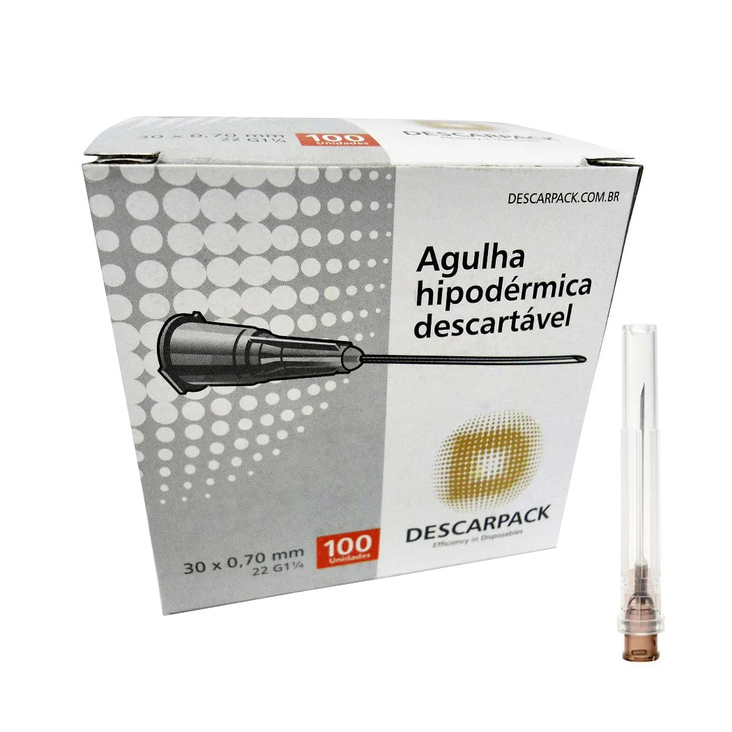 Agulha Hipodérmica 30x0,70mm Com 100 - Descarpak
