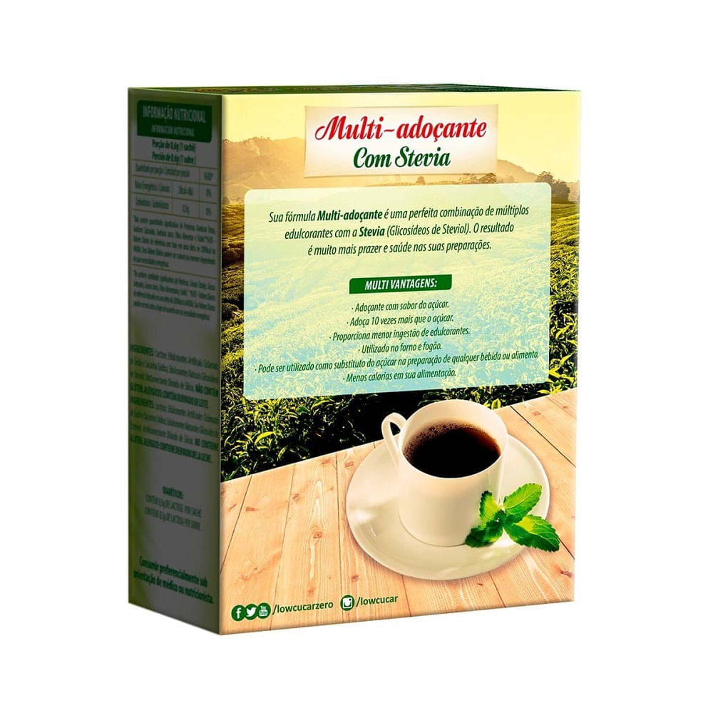 Adoçante Em Pó Plus com Stevia Sachê c/50 - Lowçúcar