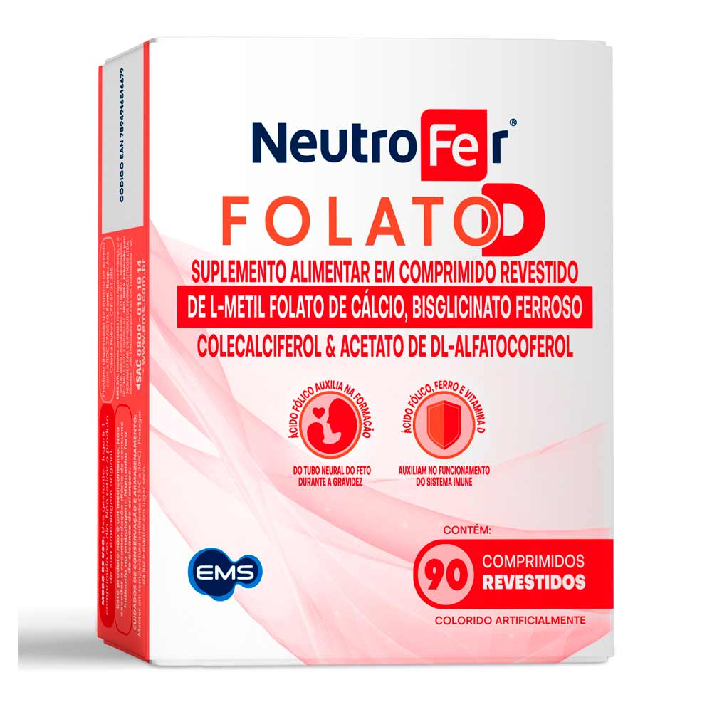 Encontraproduto.com.br - Suplemento Alimentar NeutroFer Folato D 90 Comprimidos Revestidos
