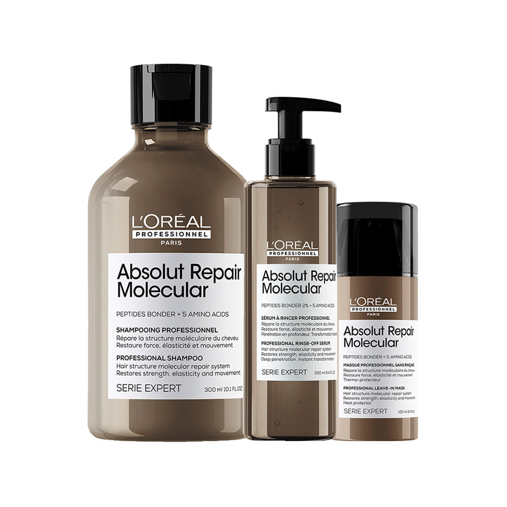 Kit LOréal Professionnel Absolut Repair Molecular - Shampoo 300ml + Leave-in 100ml + Sérum 250ml