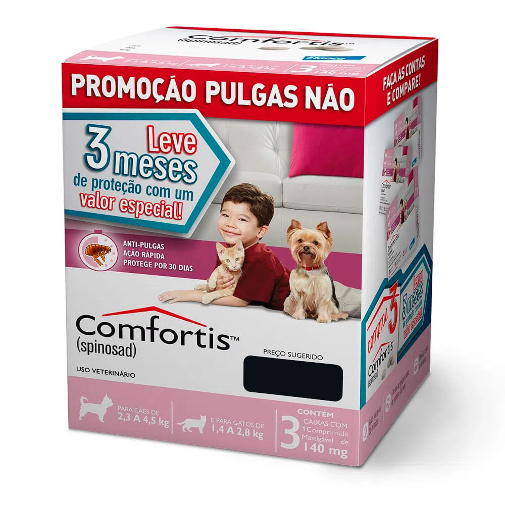 Comfortis Antipulgas Cães e Gatos 140mg Cães de 2,3 a 4,5kg e Gatos de 1,4 a 2,8kg