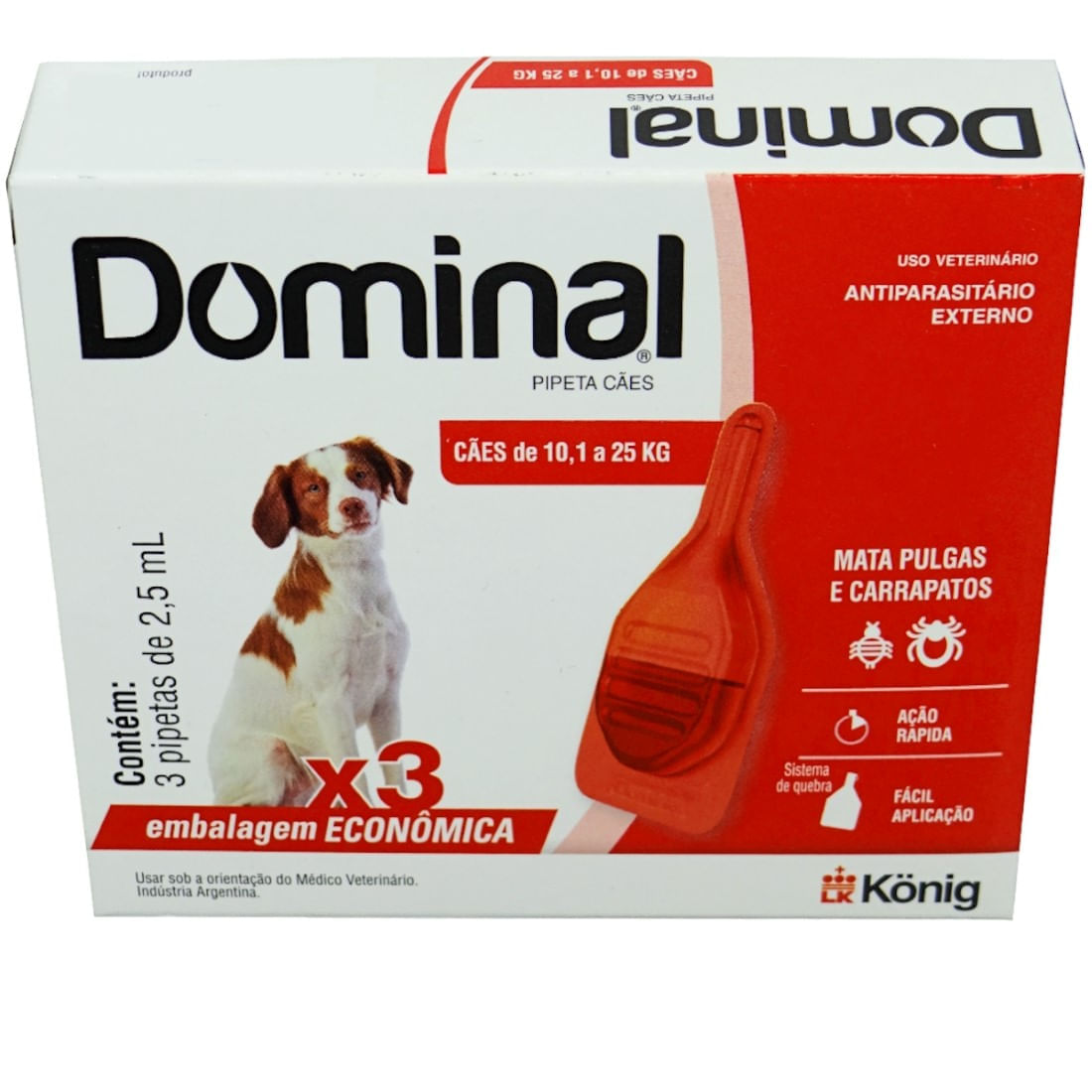 DOMINAL PIPETA PARA CÃES 10,1 A 25KG 2,5ML VERMELHO 3 UNID. KIT COM 10 CXS