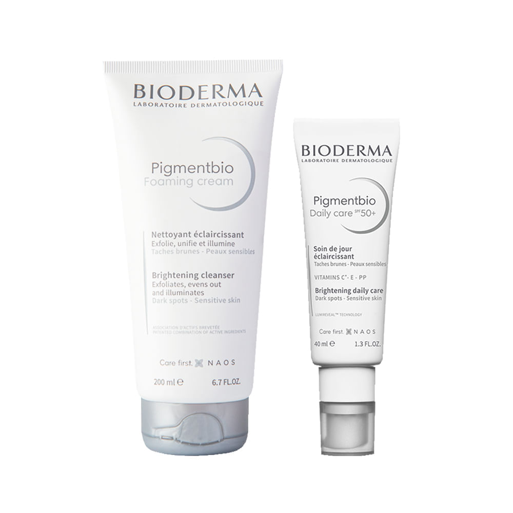 Encontraproduto.com.br - Kit Bioderma Pigmentbio Sabonete Esfoliante e Gel Creme Clareador Facial Daily Care
