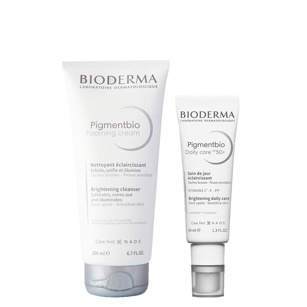 Encontraproduto.com.br - Kit Bioderma Pigmentbio Sabonete Esfoliante e Gel Creme Clareador Facial Daily Care