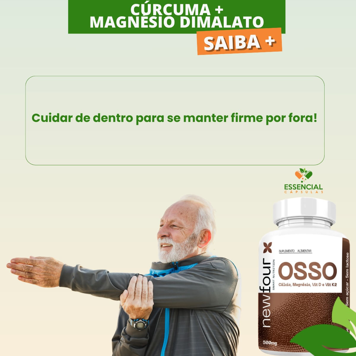 OSSO - CÁLCIO, MAGNÉSIO, VITAMINA D E VITAMINA K2 KIT COM 5 POTES COM TOTAL DE 300 CAPSULAS