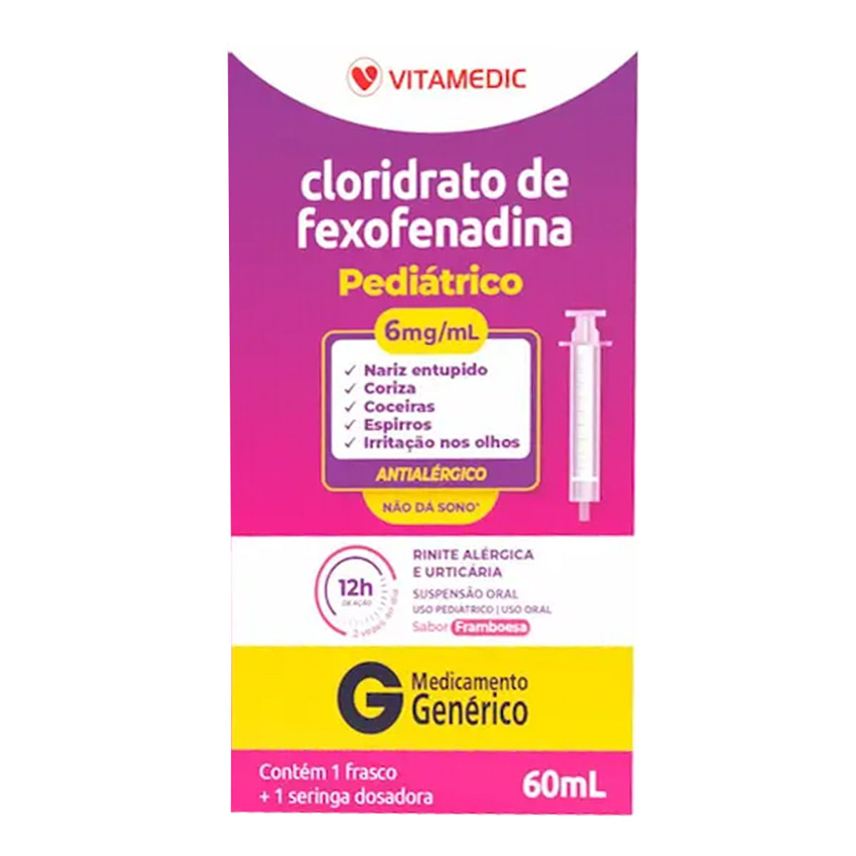 Cloridrato De Fexofenadina 6mg/ml 60ml Vitamedic