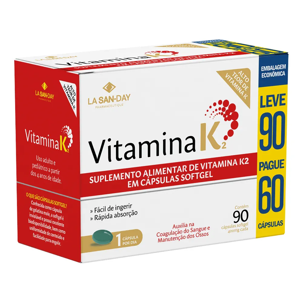 Encontraproduto.com.br - Vitamina K2 Lasanday Leve 90 Pague 60 Capsulas Especial