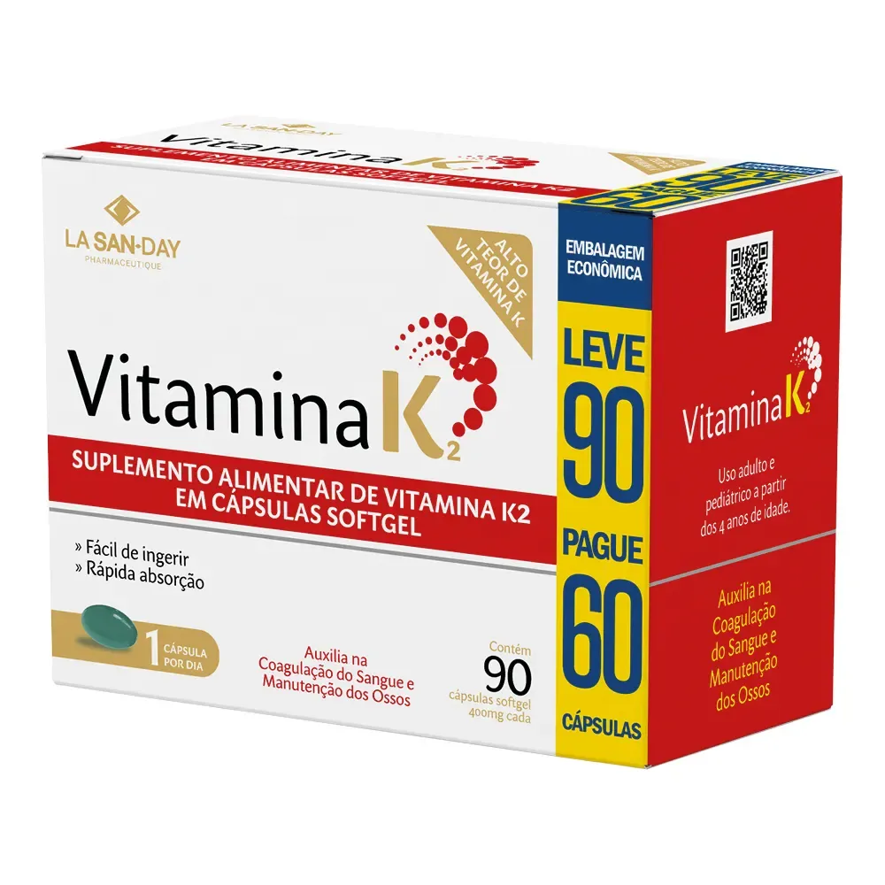 Encontraproduto.com.br - Vitamina K2 Lasanday Leve 90 Pague 60 Capsulas Especial
