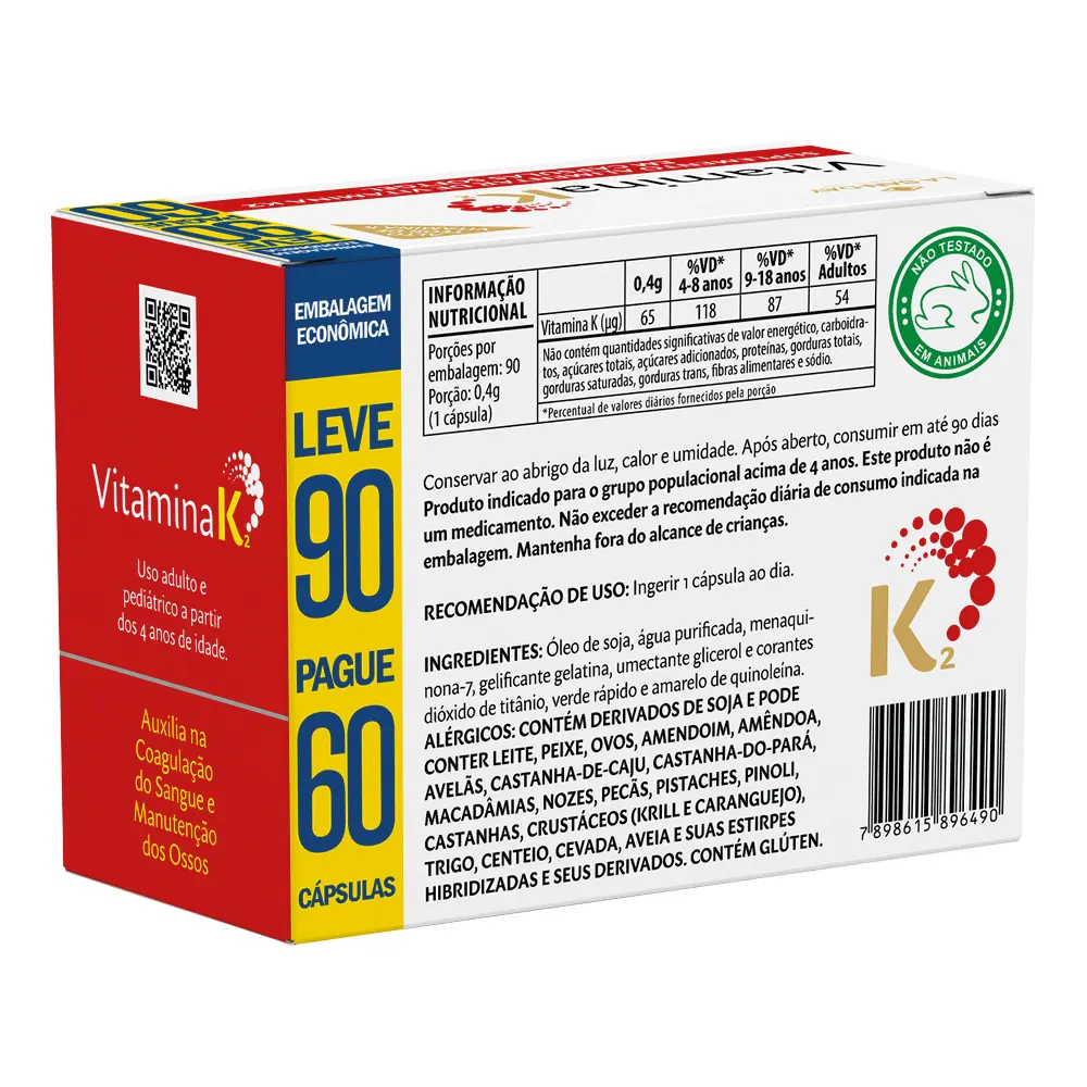 Encontraproduto.com.br - Vitamina K2 Lasanday Leve 90 Pague 60 Capsulas Especial