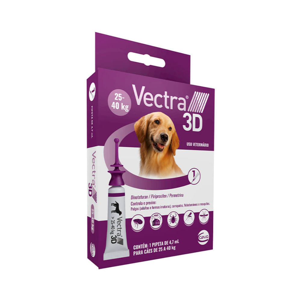 Antipulgas Ceva Vectra 3D 4,7ml para Cães de 25kg até 40kg - Contém 1 pipeta