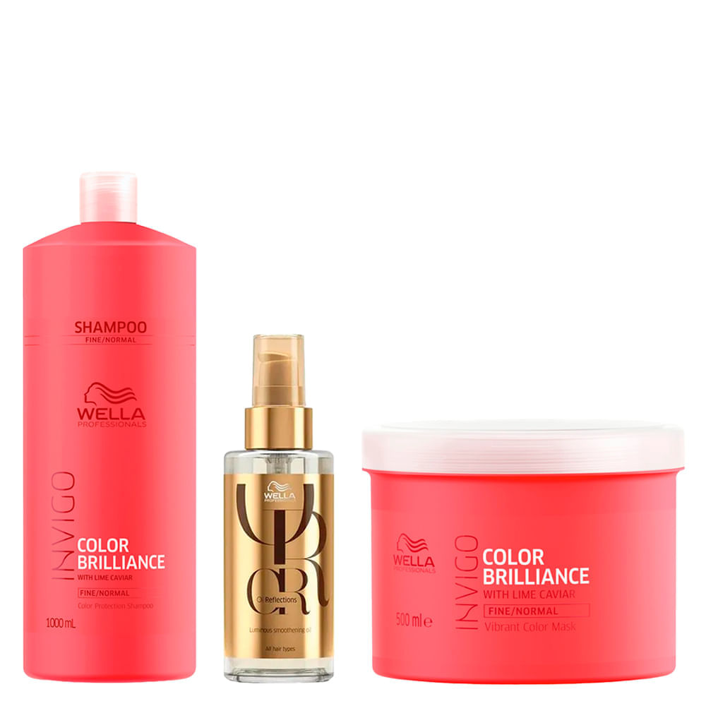 Kit Wella Professionals Invigo Color Brilliance - Shampoo 1000 ml + Máscara 500 ml + Óleo Capilar 100 ml