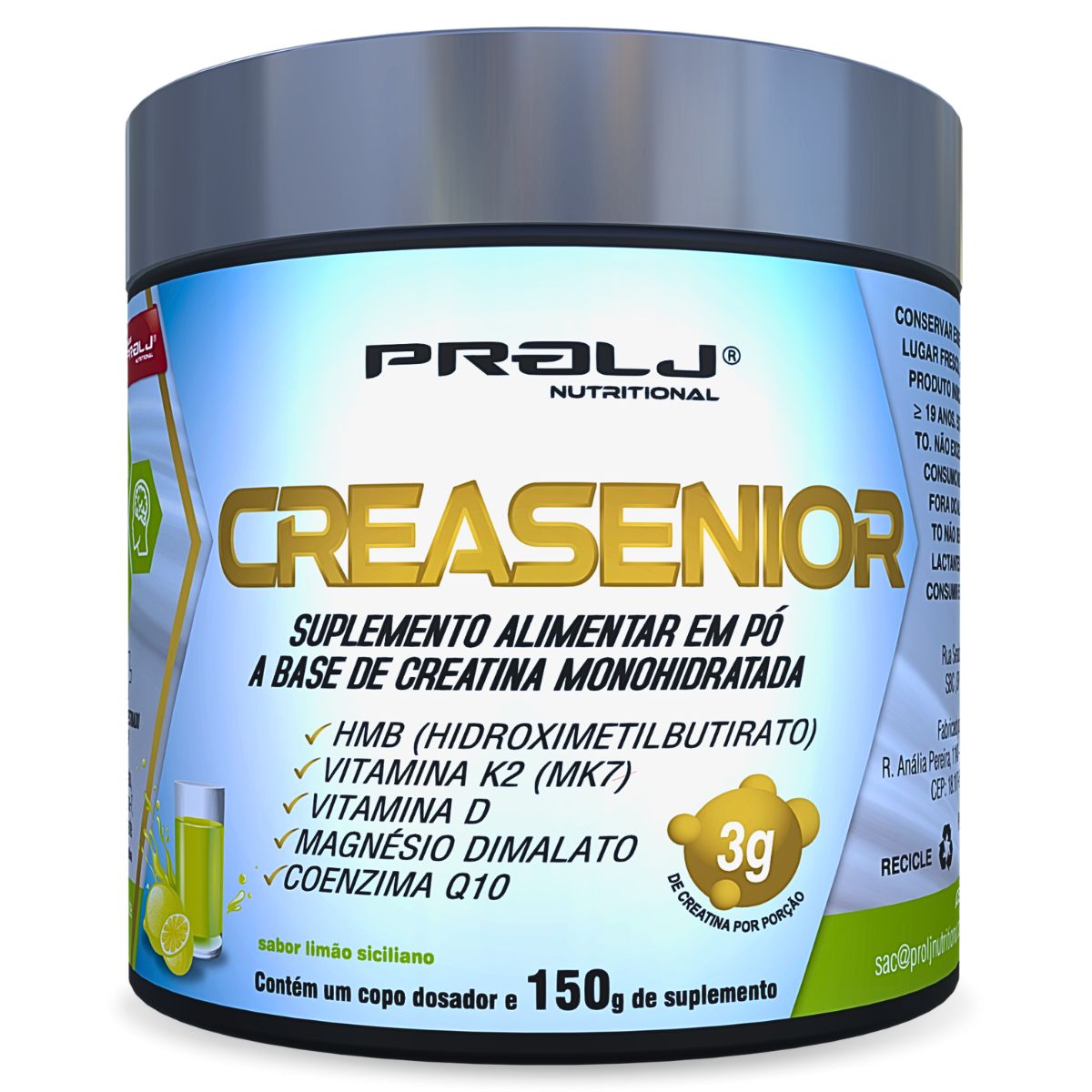 Creasenior Creatina Monohidratada com HMB, Magnésio Dimalato, Vitamina K e Vitamina D | 150 Sabor Limáo Siciliano Prolj