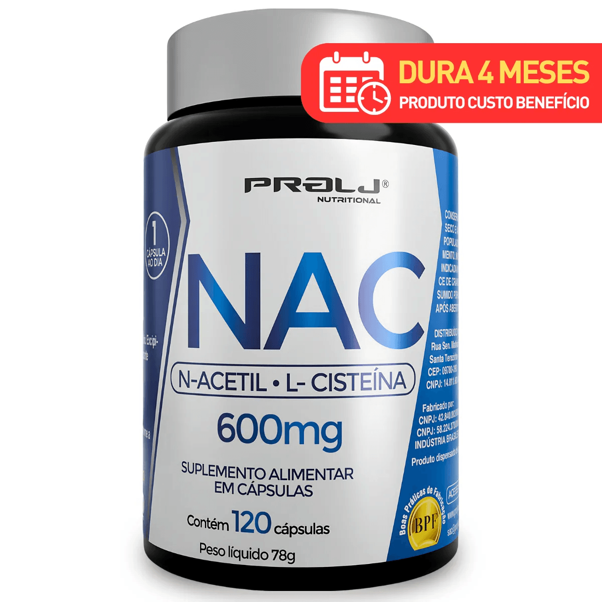 Encontraproduto.com.br - NAC N-Acetilcisteína 600mg – 120 cápsulas – Antioxidante e Suporte Imunológico | PROLJ Nutritional