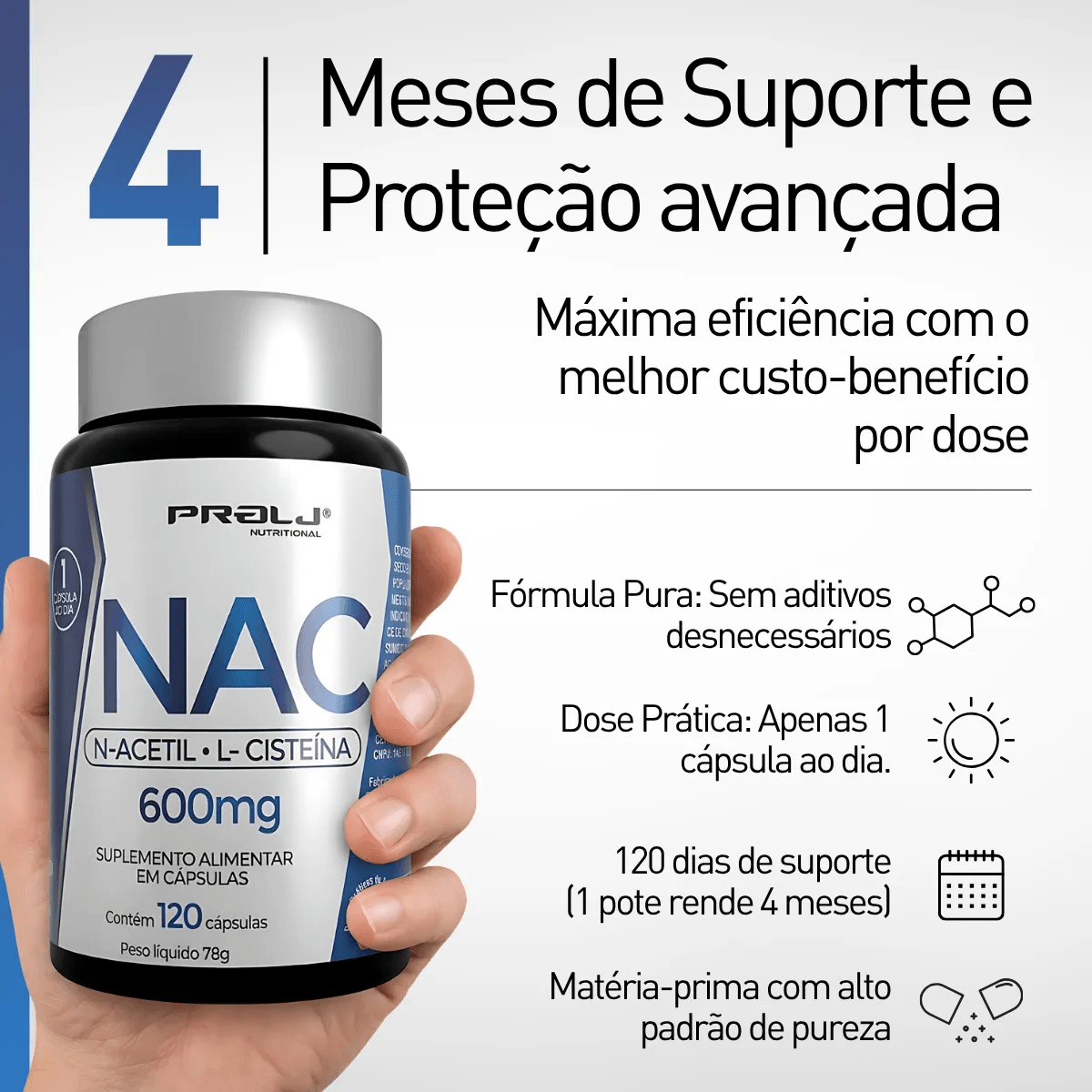 Encontraproduto.com.br - NAC N-Acetilcisteína 600mg – 120 cápsulas – Antioxidante e Suporte Imunológico | PROLJ Nutritional