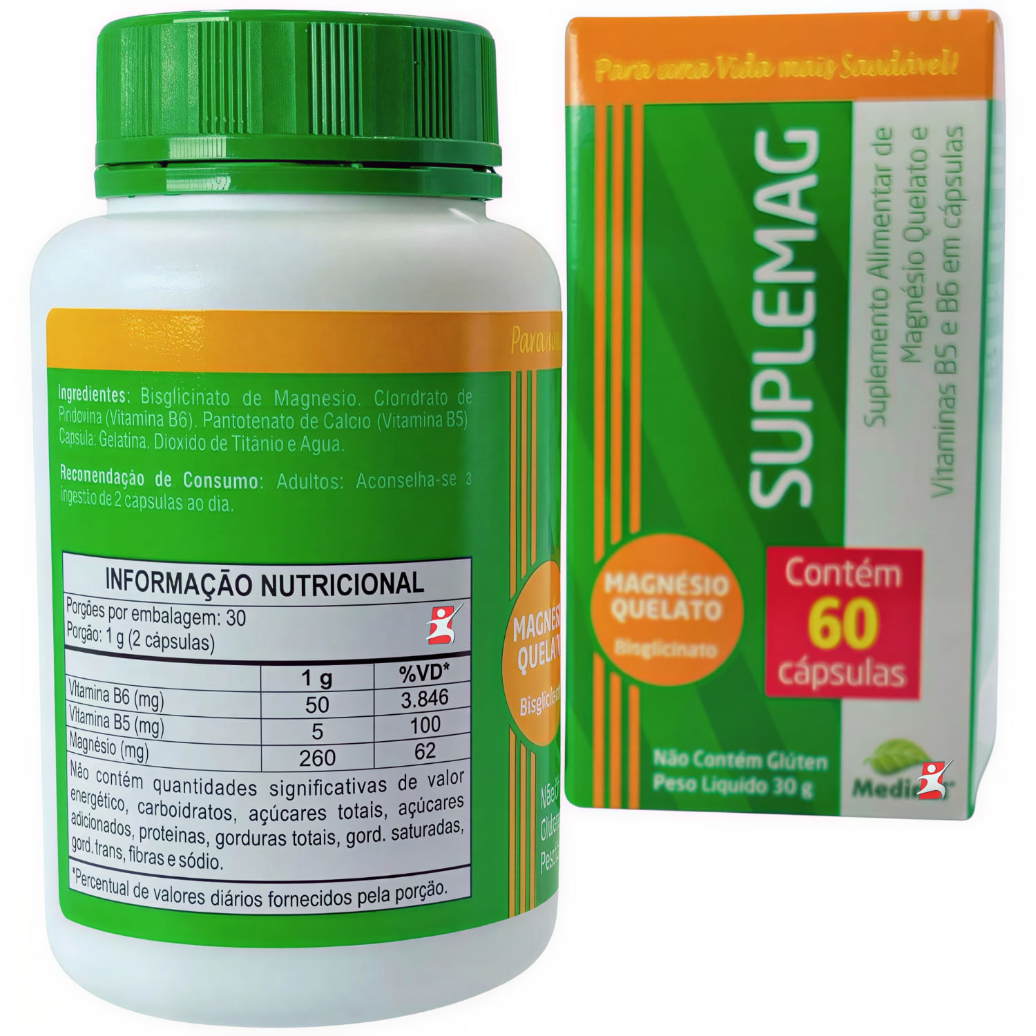Suplemag Magnesio Quelato Com 60 Capsulas