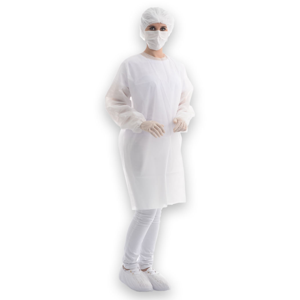 Avental Manga Longa Simples Tamanho Único 30gr Branco Com 10 - Protdesc